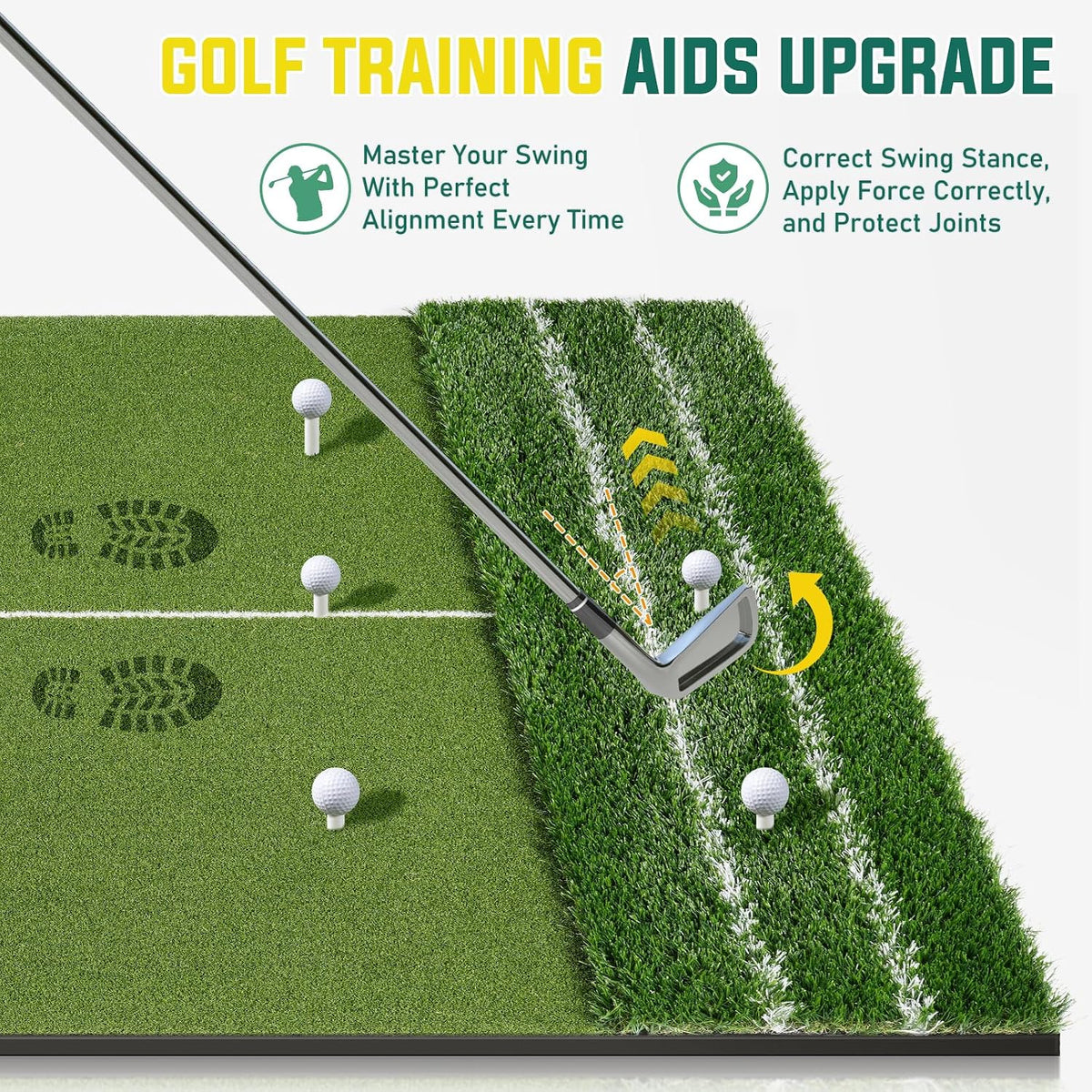 Dual Turf Golf Mat - Practice Indoor/Outdoor, 5 X 4 Ft Hitting Mat with Alignment Lines, 9 Tees & Balls Accessories for Swing, Chipping, Putting