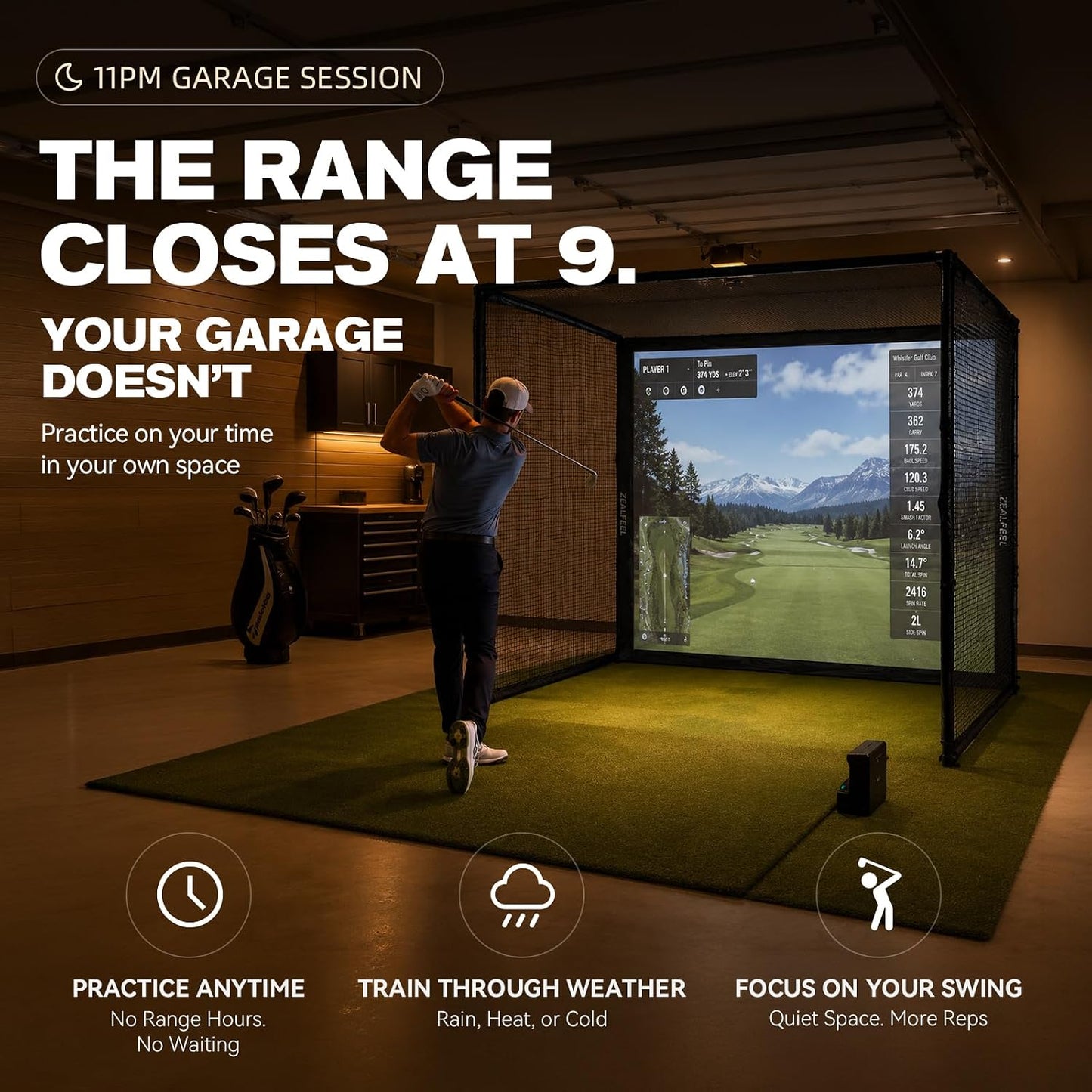 Golf Simulator Enclosure, 10 X 8 Ft/12 X 9 Ft, HD Impact Screen | Foam-Padded Frame, Indoor Golf Practice Cage for Home, Garage & Studio