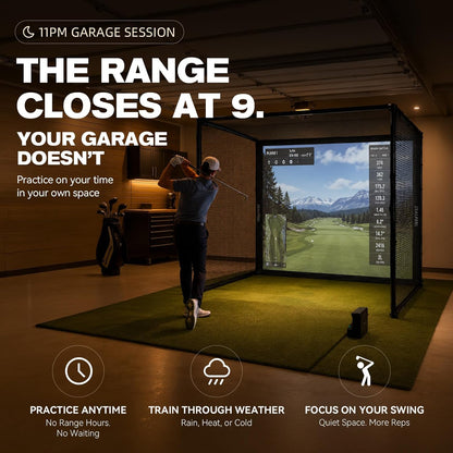 Golf Simulator Enclosure, 10 X 8 Ft/12 X 9 Ft, HD Impact Screen | Foam-Padded Frame, Indoor Golf Practice Cage for Home, Garage & Studio