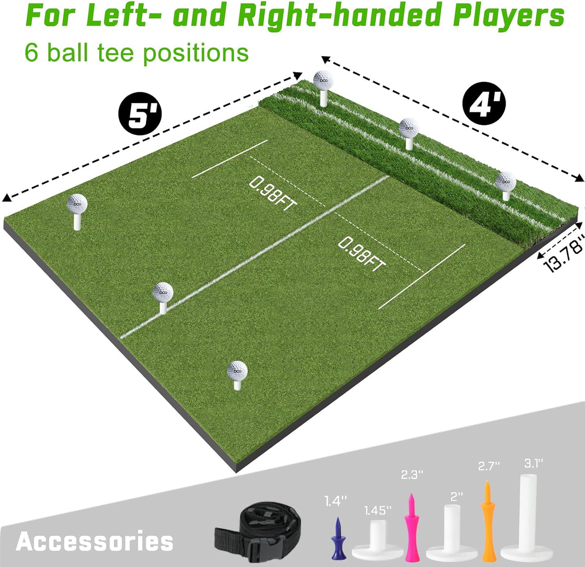 Real Feel 5X4Ft Golf Hitting Mat – Large Dual Turf, Alignment & Angle of Approach Aid, Golf Mat Practice Outdoor & Indoor, Driving Chipping Putting,Golf Training Swing Mat,Gift for Men Dad Golfer