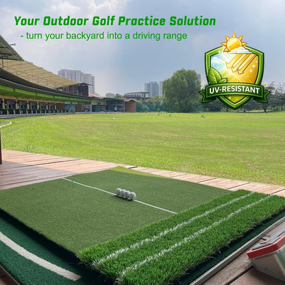 Real Feel 5X4Ft Golf Hitting Mat – Large Dual Turf, Alignment & Angle of Approach Aid, Golf Mat Practice Outdoor & Indoor, Driving Chipping Putting,Golf Training Swing Mat,Gift for Men Dad Golfer
