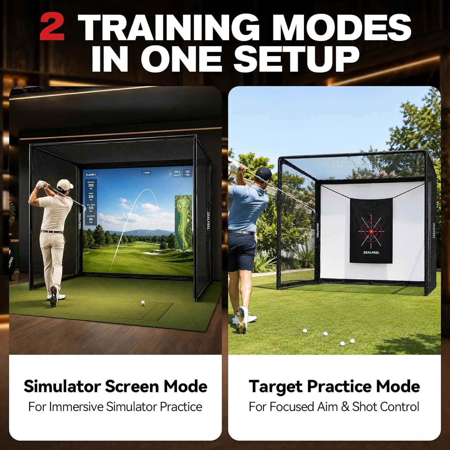 Golf Simulator Enclosure, 10 X 8 Ft/12 X 9 Ft, HD Impact Screen | Foam-Padded Frame, Indoor Golf Practice Cage for Home, Garage & Studio