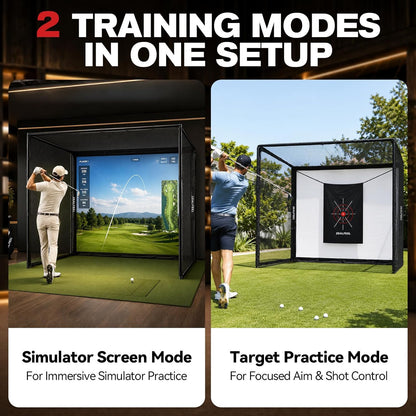 Golf Simulator Enclosure, 10 X 8 Ft/12 X 9 Ft, HD Impact Screen | Foam-Padded Frame, Indoor Golf Practice Cage for Home, Garage & Studio