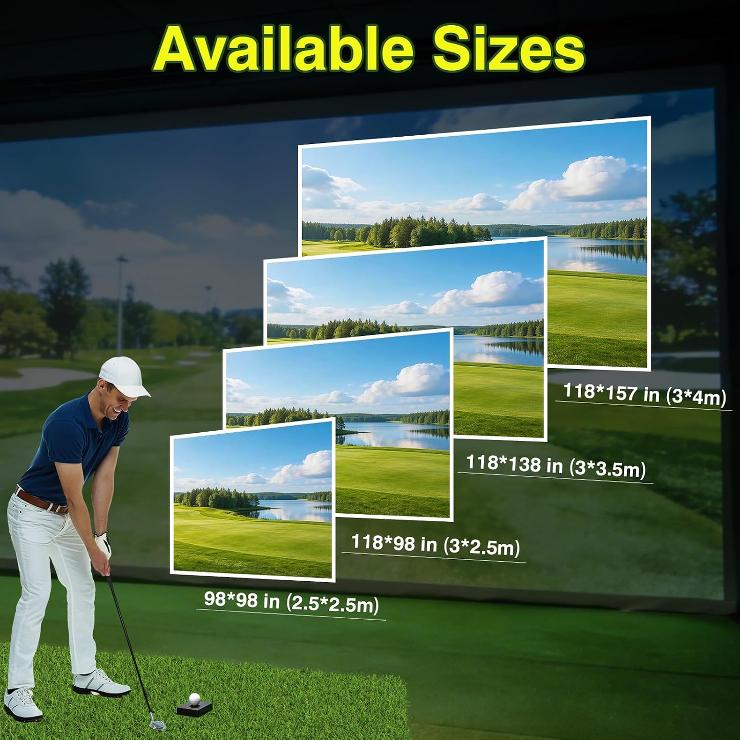 Golf Simulator Impact Screen,Clear Impact Screen（78/98/118/138/157In with 10 Spring Buckles and 1 Rope for Golf Training, Home Golf Simulator Screen for Indoor/Garage