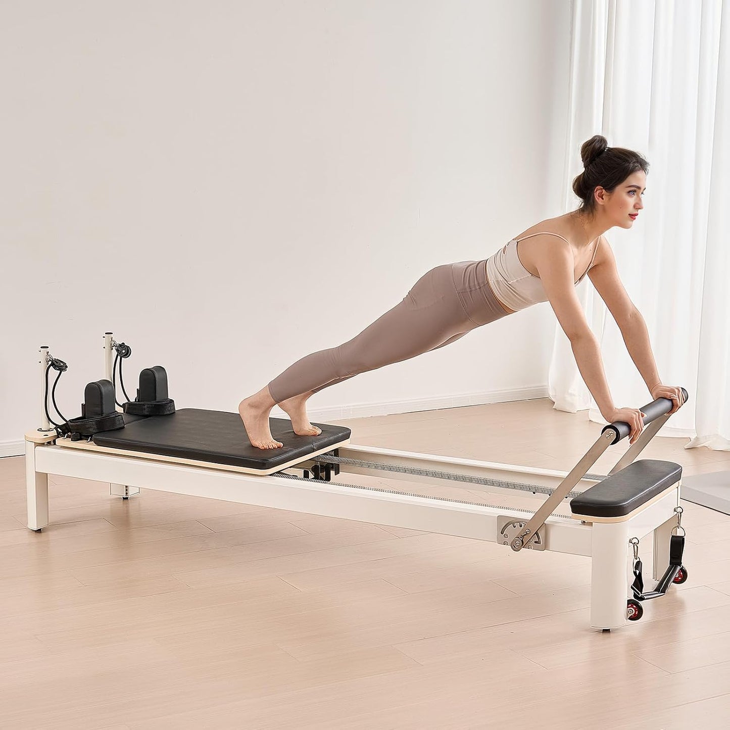 Pilates Reformer Foldable, Suitable for Intermediate and Beginners Users, Pilates Equipment for Home Gym Studio Use with 4 Adjustable Resistance Spring, up to 400 LBS