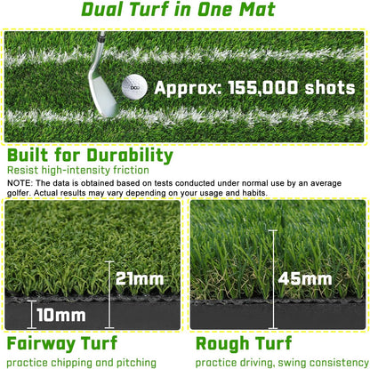 Real Feel 5X4Ft Golf Hitting Mat – Large Dual Turf, Alignment & Angle of Approach Aid, Golf Mat Practice Outdoor & Indoor, Driving Chipping Putting,Golf Training Swing Mat,Gift for Men Dad Golfer