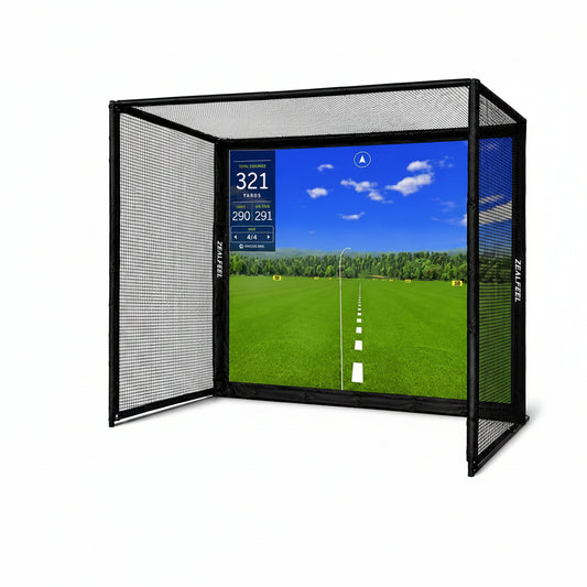 Golf Simulator Enclosure, 10 X 8 Ft/12 X 9 Ft, HD Impact Screen | Foam-Padded Frame, Indoor Golf Practice Cage for Home, Garage & Studio