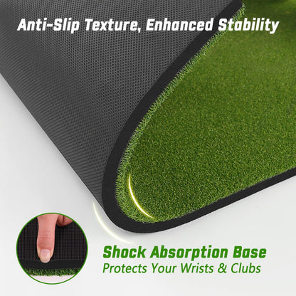 Real Feel 5X4Ft Golf Hitting Mat – Large Dual Turf, Alignment & Angle of Approach Aid, Golf Mat Practice Outdoor & Indoor, Driving Chipping Putting,Golf Training Swing Mat,Gift for Men Dad Golfer