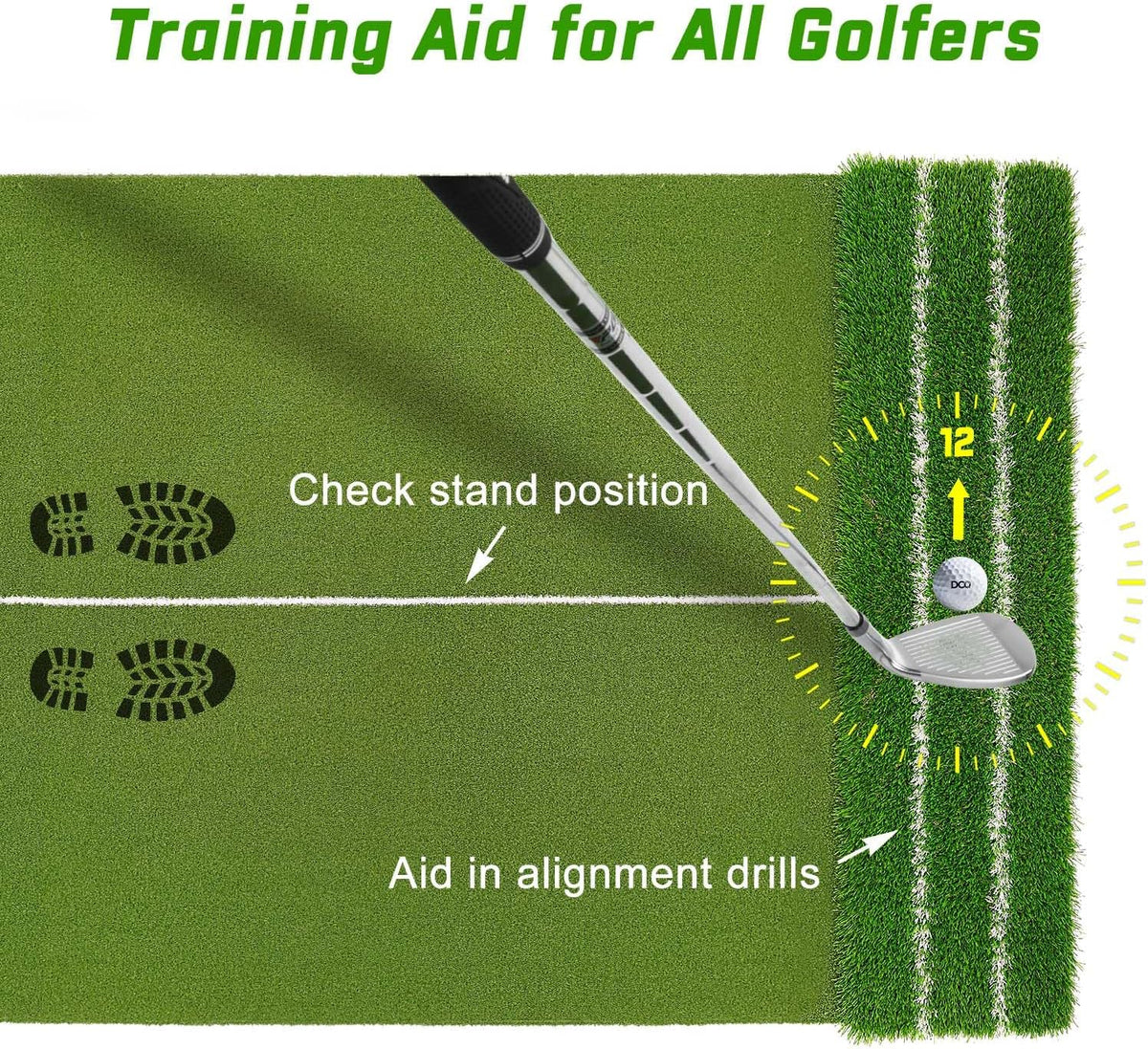Real Feel 5X4Ft Golf Hitting Mat – Large Dual Turf, Alignment & Angle of Approach Aid, Golf Mat Practice Outdoor & Indoor, Driving Chipping Putting,Golf Training Swing Mat,Gift for Men Dad Golfer