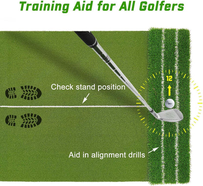 Real Feel 5X4Ft Golf Hitting Mat – Large Dual Turf, Alignment & Angle of Approach Aid, Golf Mat Practice Outdoor & Indoor, Driving Chipping Putting,Golf Training Swing Mat,Gift for Men Dad Golfer
