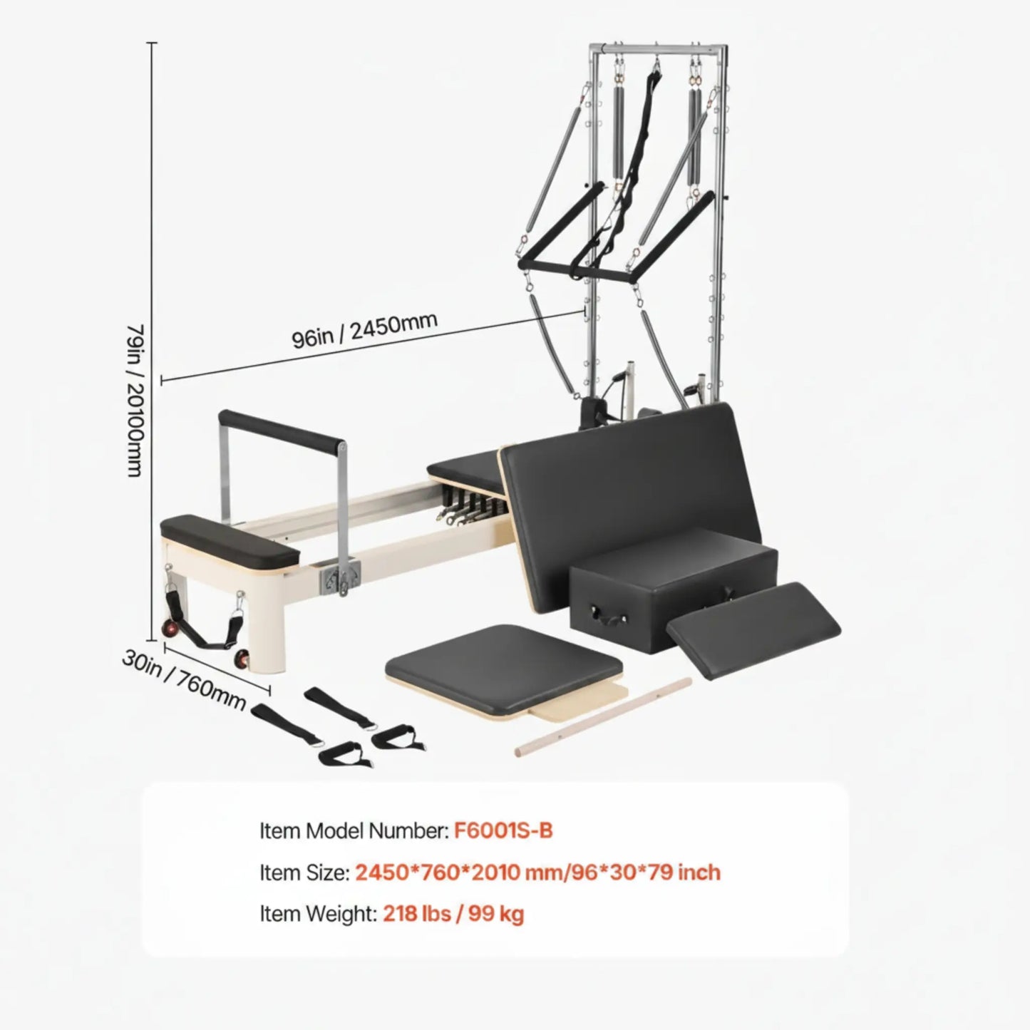 Pilates Reformer Foldable, Suitable for Intermediate and Beginners Users, Pilates Equipment for Home Gym Studio Use with 4 Adjustable Resistance Spring, up to 400 LBS