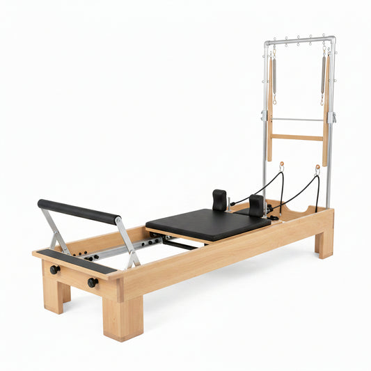 Foldable Wooden Pilates Reformer for Home, 70+ Guided Workouts | Reformer Box, Foot Board, Jump Board, 360-Degree Wheels, Non-Slip Feet, Supports Rehabilitation and Physiotherapy