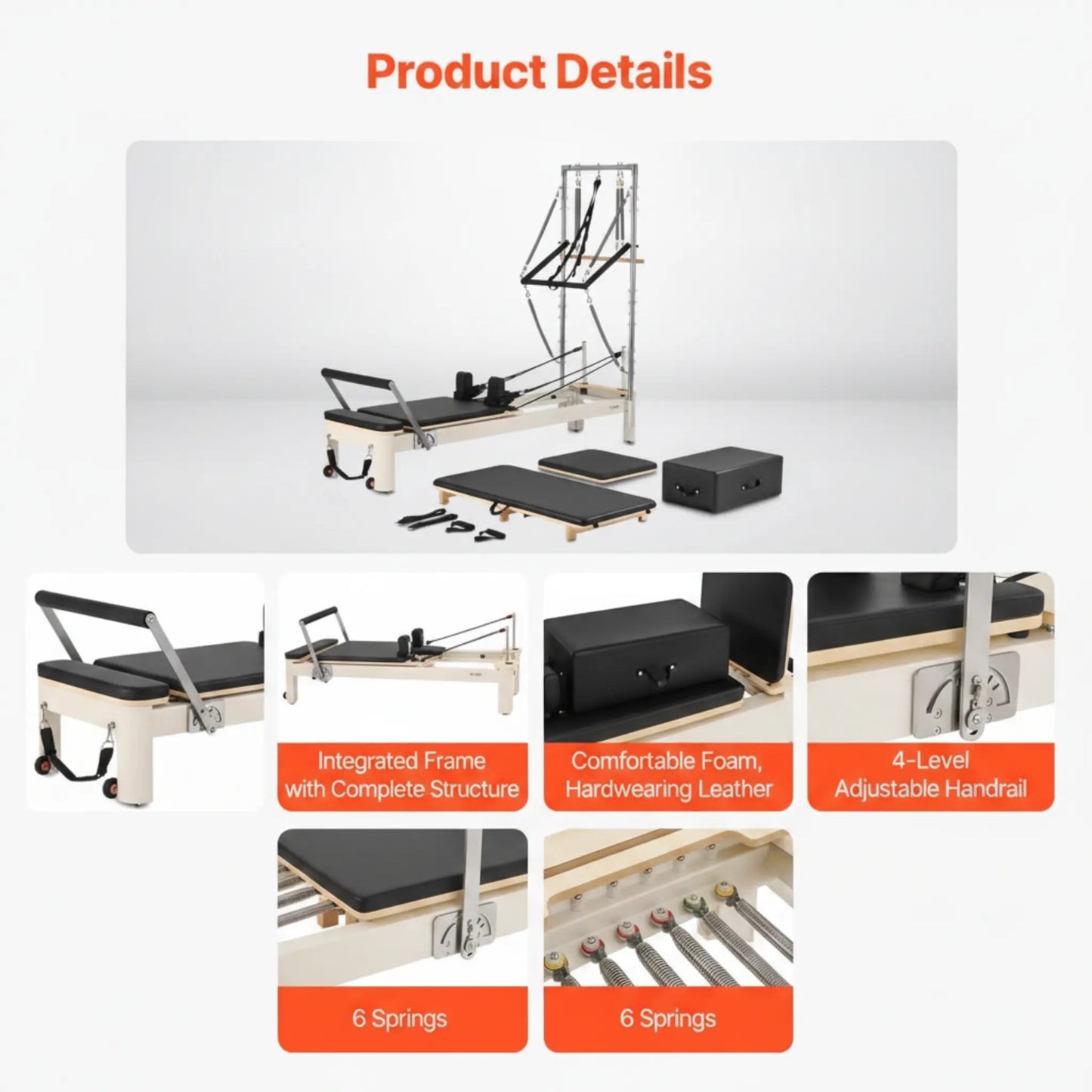 Pilates Reformer Foldable, Suitable for Intermediate and Beginners Users, Pilates Equipment for Home Gym Studio Use with 4 Adjustable Resistance Spring, up to 400 LBS