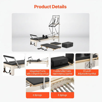 Pilates Reformer Foldable, Suitable for Intermediate and Beginners Users, Pilates Equipment for Home Gym Studio Use with 4 Adjustable Resistance Spring, up to 400 LBS