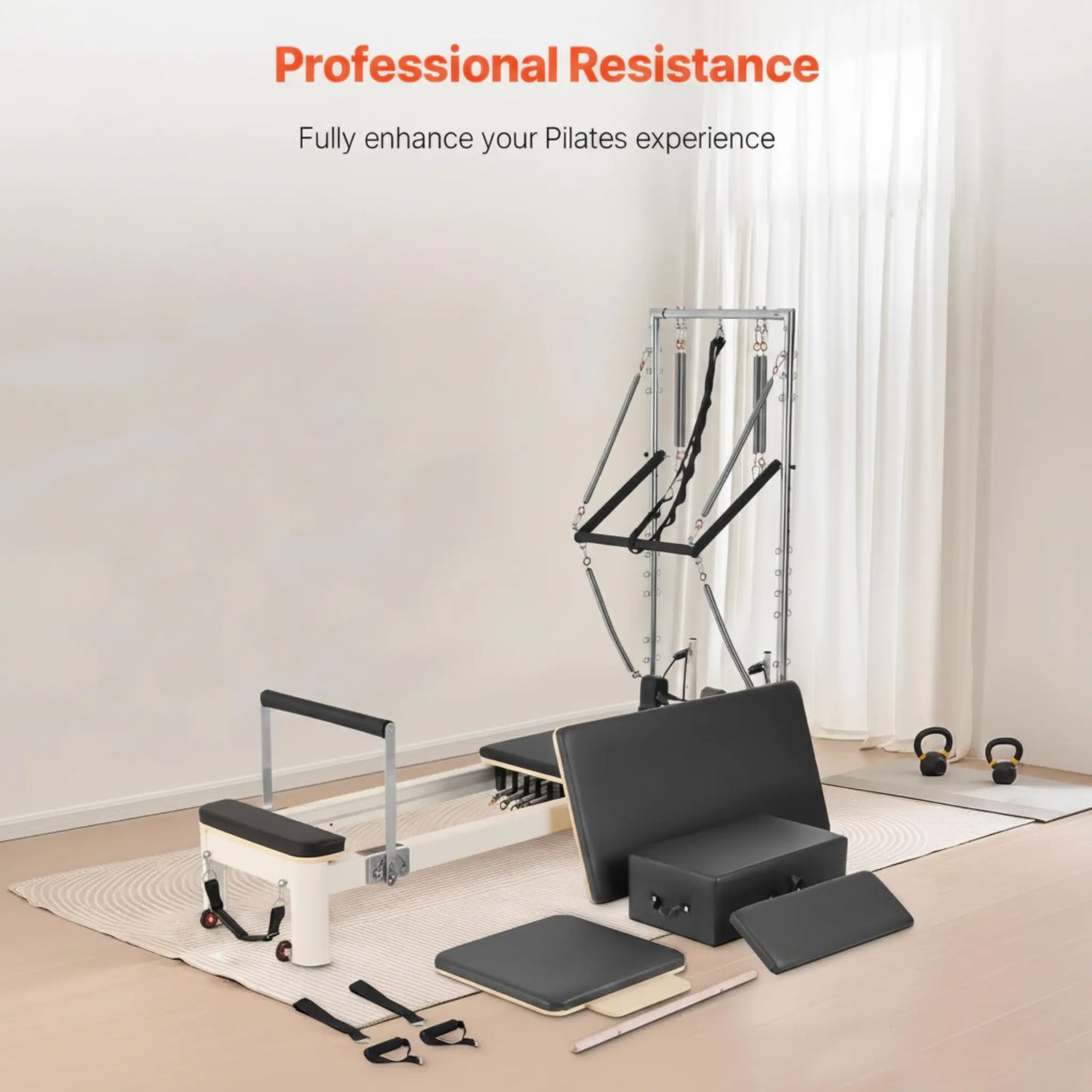 Pilates Reformer Foldable, Suitable for Intermediate and Beginners Users, Pilates Equipment for Home Gym Studio Use with 4 Adjustable Resistance Spring, up to 400 LBS