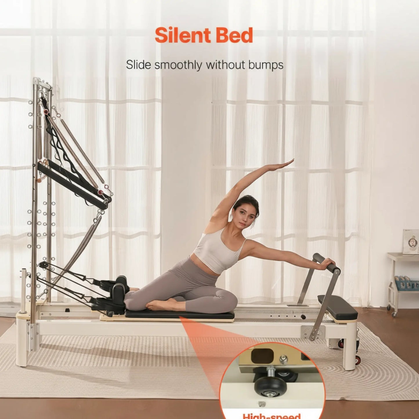 Pilates Reformer Foldable, Suitable for Intermediate and Beginners Users, Pilates Equipment for Home Gym Studio Use with 4 Adjustable Resistance Spring, up to 400 LBS