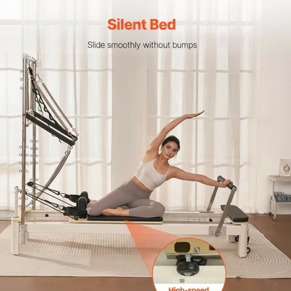Pilates Reformer Foldable, Suitable for Intermediate and Beginners Users, Pilates Equipment for Home Gym Studio Use with 4 Adjustable Resistance Spring, up to 400 LBS